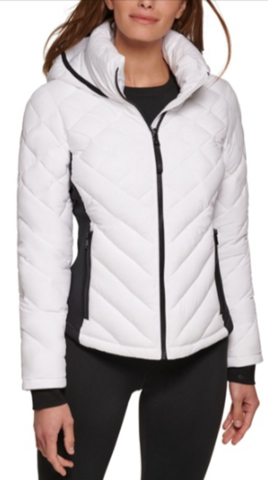 Calvin Klein White Quilted Hooded Puffer Jacket With Black Side Panels Small 4-8